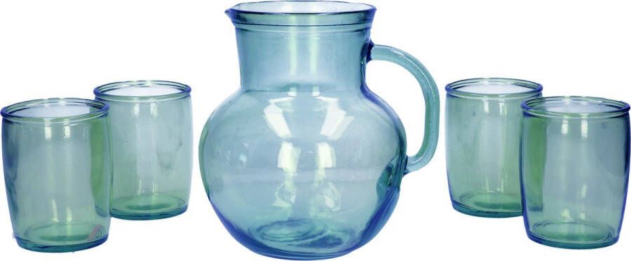 Merkloos Glazen drink set blauw met schenkkan en 4 glazen Drinkglazen