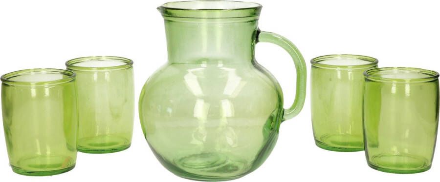 Merkloos Glazen drink set groen met schenkkan en 4 glazen Drinkglazen