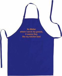 Merkloos Sans marque Kwaliteits Keukenschort bedrukt Serve My Guests Blauw Oranje
