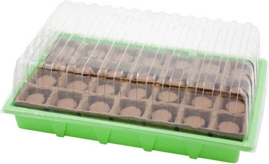 Merkloos Sans marque Kweekbak kweekkastje met deksel 13 x 38 x 24 cm Propagator moestuinbak Inclusief houtvezel tray met 28 kweekpotjes - Foto 2