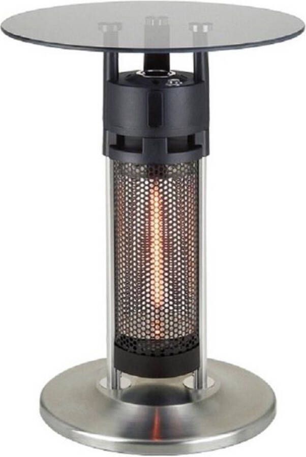 Quality Heating – QH1265G Heater – Terrasverwarmer staand – Terrasverwarming elektrisch Laag model Glazen infrarood terrasheater Tafel 50 cm 1200Watt