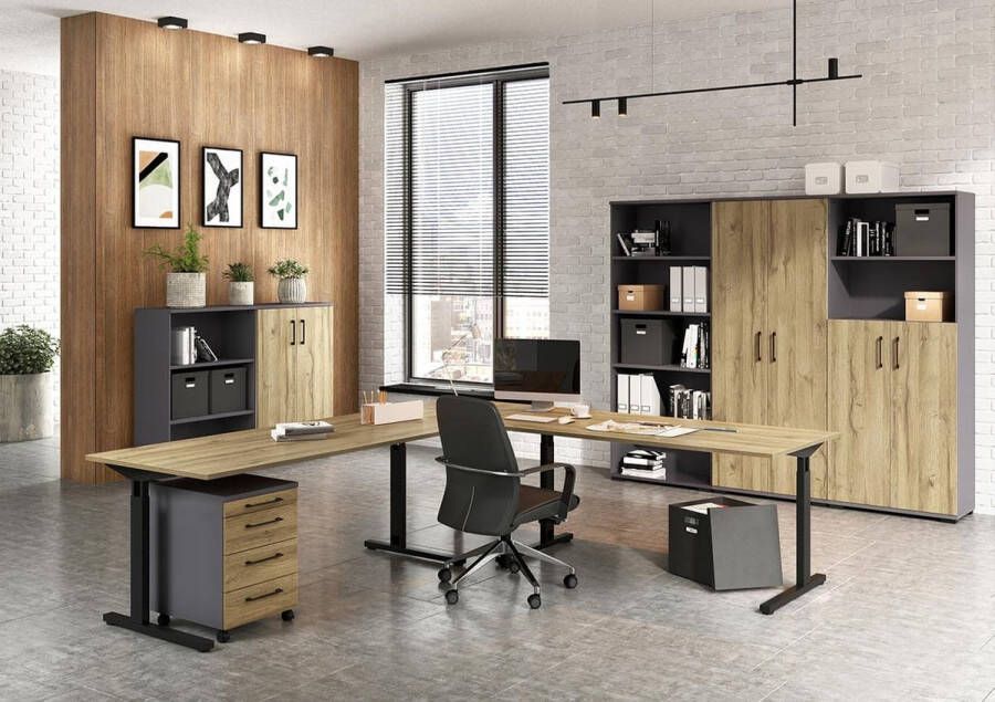 Ladeblok Discovery Eiken Grafiet Met wielen Met lades Breedte 42 cm Diepte 49 cm Hoogte 61 cm