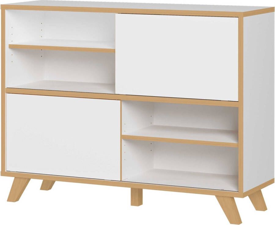 Lage kantoorkast Knut Eiken Wit Breedte 120 cm Hoogte 92 cm Diepte 40 cm Met planken Met schuifdeur