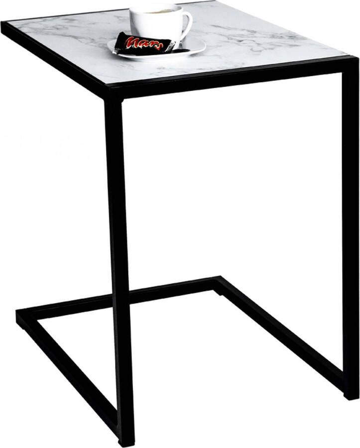 Merkloos Sans marque Laptoptafel Zeteltafel Design Zwart Metaal Witte Marmer 540 x 395 x 540 MY Own Table 005C