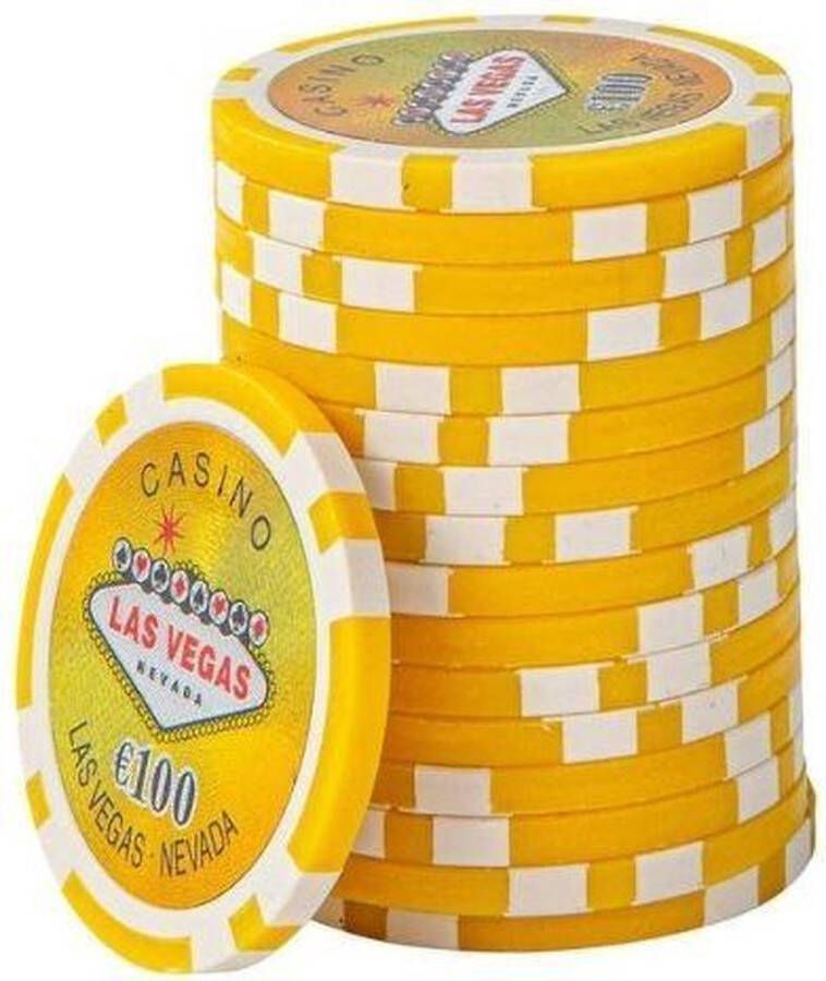 Mec Las Vegas Poker Chips €100 geel (25 stuks)-pokerchips-pokerfiches-ABS chips-pokerspel-pokerset-poker set