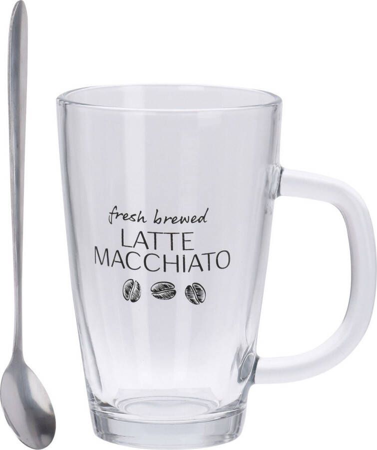 Excellent Houseware Set van 2x latte Macchiato glazen inclusief lepels 300 ml Koffie glazen Cappuccino glazen