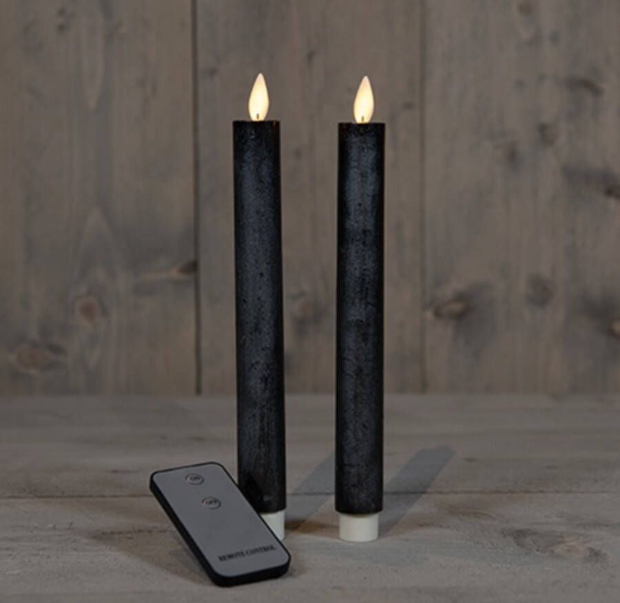 Merkloos Sans marque LED kaarsen met bewegende vlam 2x Antraciet Zwart Anthracite Afstandsbediening Dinerkaars rustiek wax 23 cm LED kaars batterij