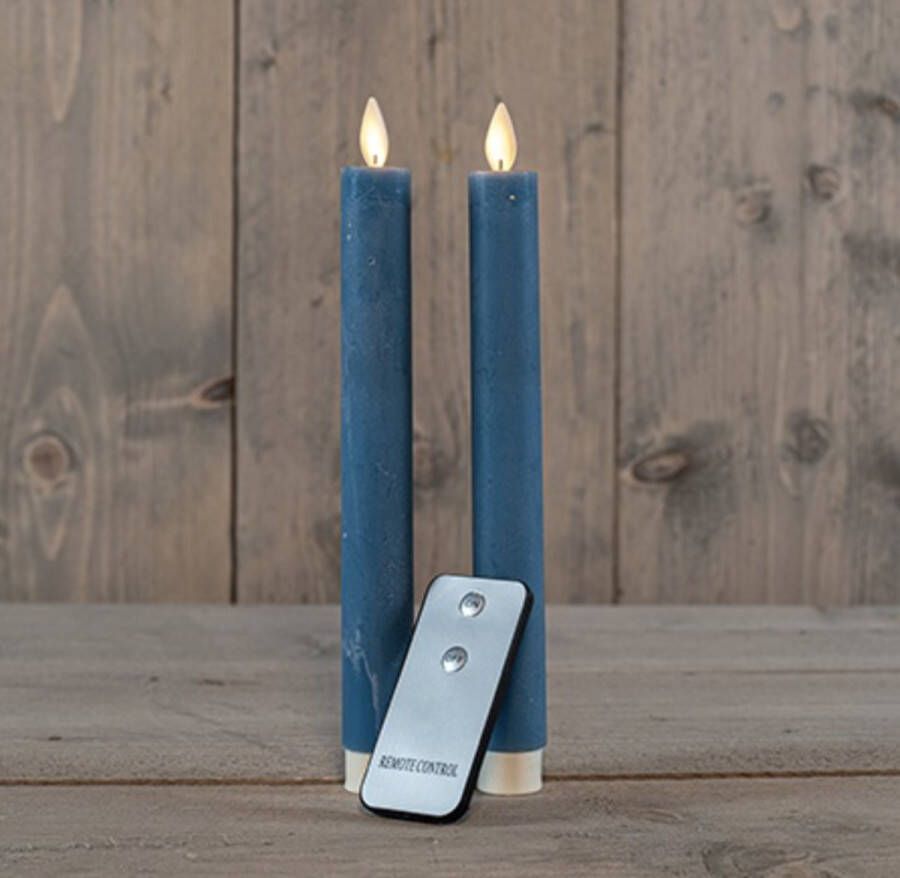 Merkloos Sans marque LED kaarsen met bewegende vlam 2x Blauw Blue Afstandsbediening Dinerkaars rustiek wax 23 cm LED kaars batterij