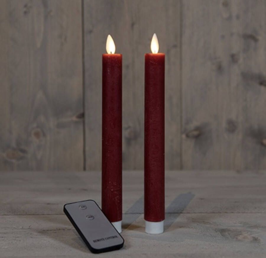Merkloos Sans marque LED kaarsen met bewegende vlam 2x Bordeaux Rood Burgundy Red Afstandsbediening Dinerkaars rustiek wax 23 cm LED kaars batterij