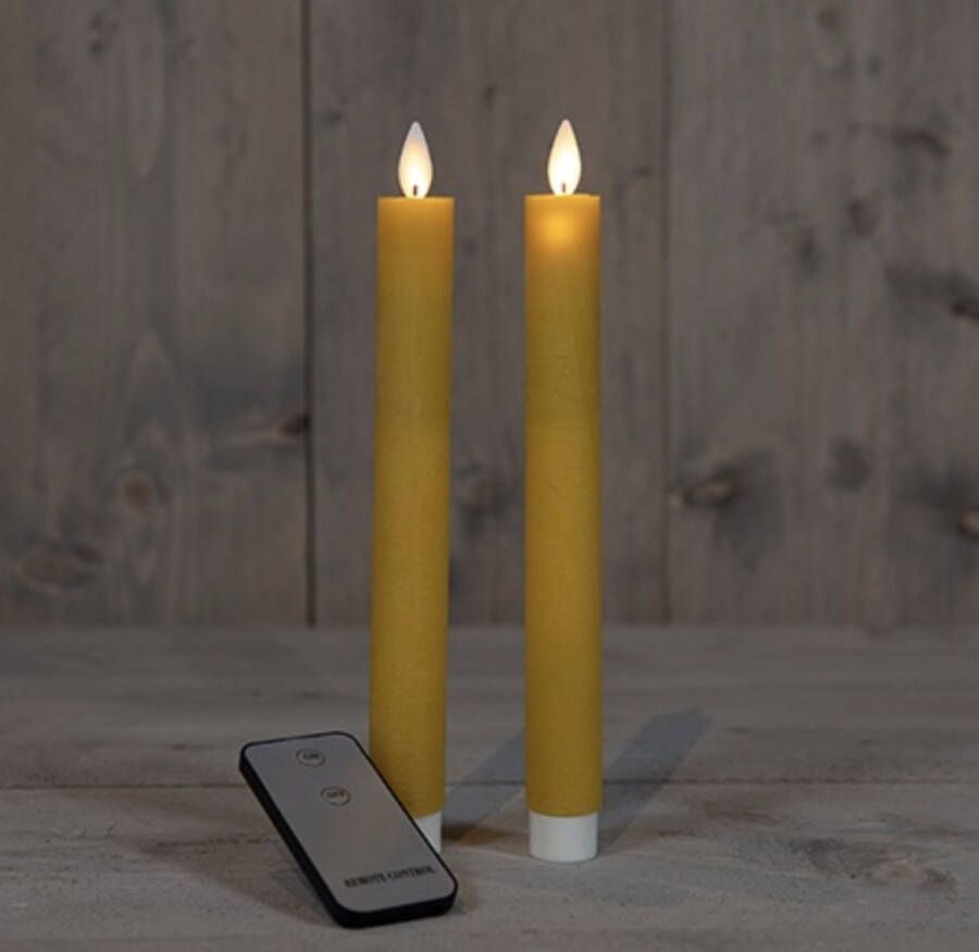 Merkloos Sans marque LED kaarsen met bewegende vlam 2x Oker Geel Ochre Yellow Afstandsbediening Dinerkaars rustiek wax 23 cm LED kaars batterij