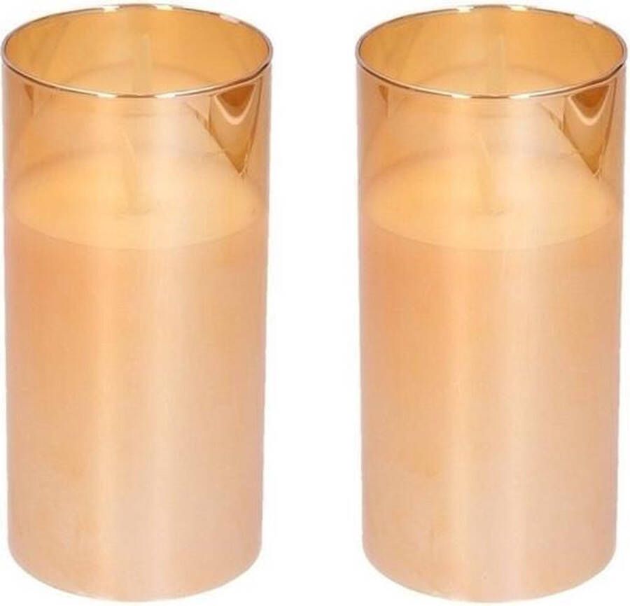 Merkloos Sans marque LED kaars stompkaars in goudkleurig glas 15 cm flakkerend 2 stuks- Kerst diner tafeldecoratie Home deco kaarsen