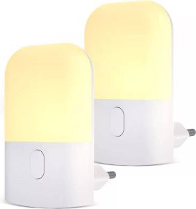 Merkloos Sans marque LED-nachtlampje plug-in stopcontact 2 stuks– nachtlampje met dag nacht sensor – Werkt op stroom – Warmlicht – Voor in de baby kinder kamer – Dimbaar