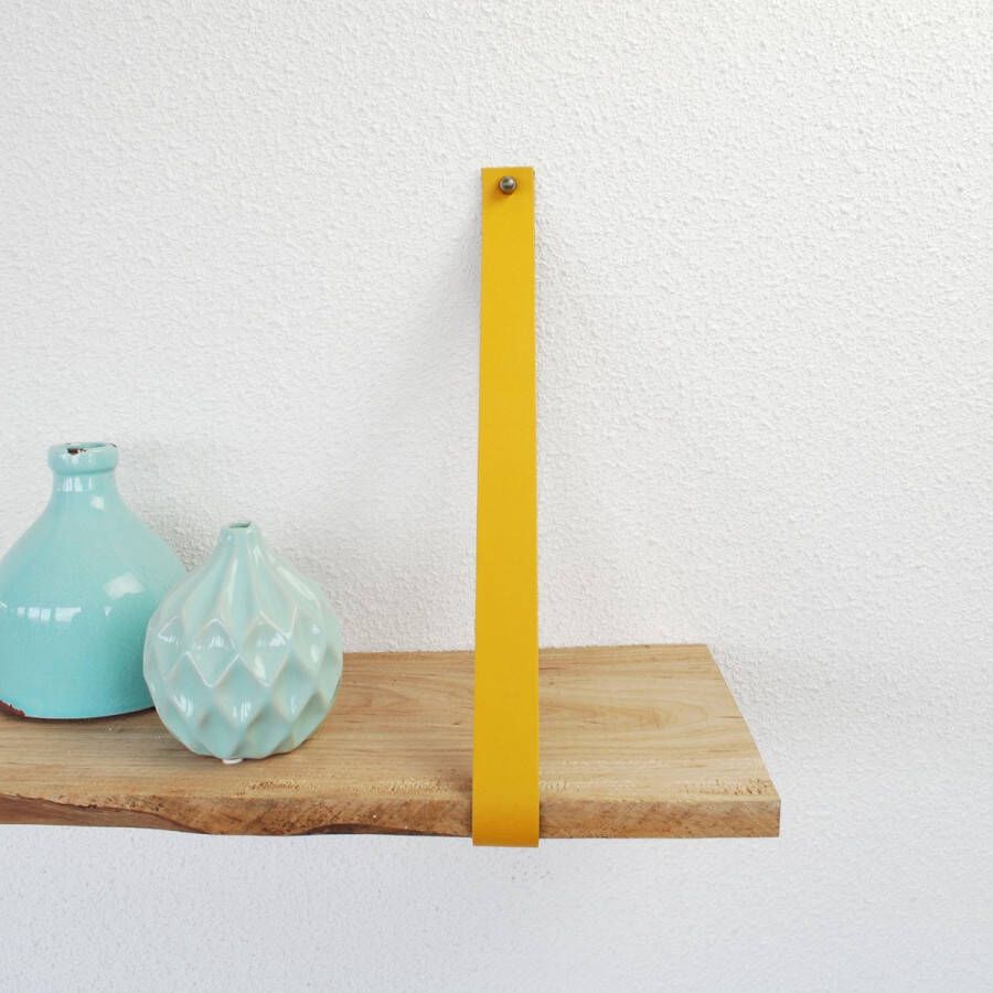 Merkloos Sans marque Leren plankdragers oker geel – 2 5 cm breed – Echt leer – Set van 2 stuks Handmade in Holland 18 kleuren!