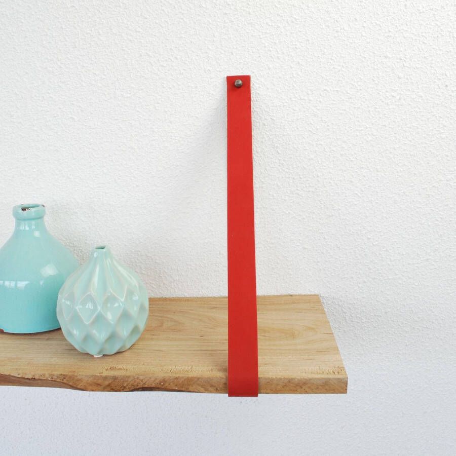 Merkloos Sans marque Leren plankdragers rood – 2 5 cm breed – Echt leer – Set van 2 stuks Handmade in Holland 18 kleuren!