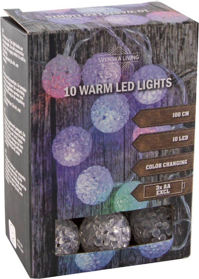 Merkloos Sans marque Lichtsnoer met 10 pastel gekleurde bol lampjes 100 cm op batterij met timer Kerstverlichting Feestlampjes