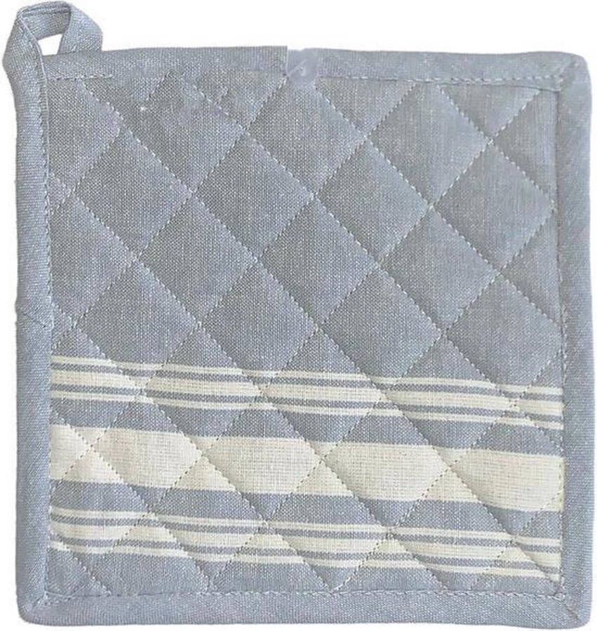 Merkloos Sans marque Linen & more pannenlap Grijs Blauw Wit Katoen 21 x 21 cm