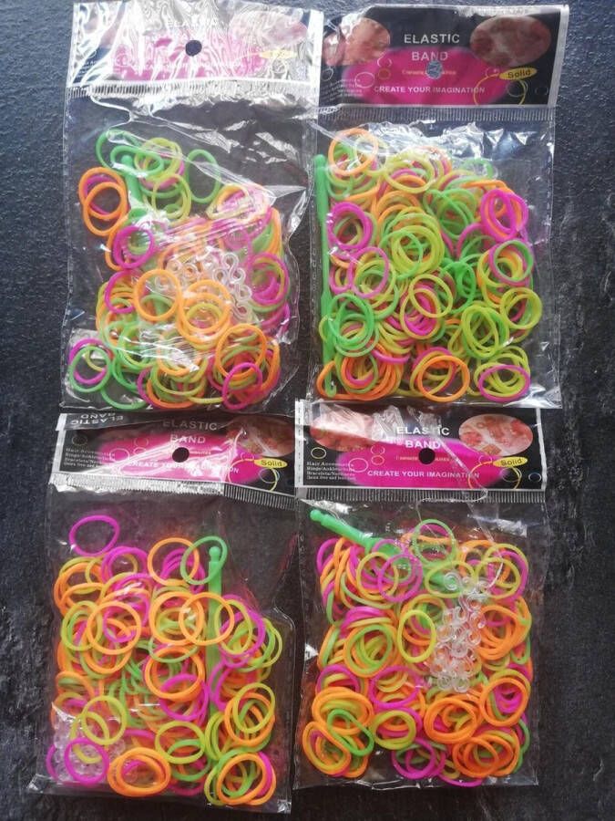 Merkloos Sans marque Loombandjes 200 stuks in zakje set van 4 stuks