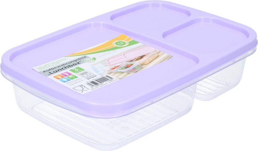 Lunchbox met Deksel 1 2 liter – Voedselbak – Vaatwasser Geschikt – Met drie Vakken – Paars