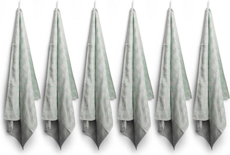 Merkloos Sans marque Luxe theedoeken 6 stuks patroon tulp groen 60x65cm