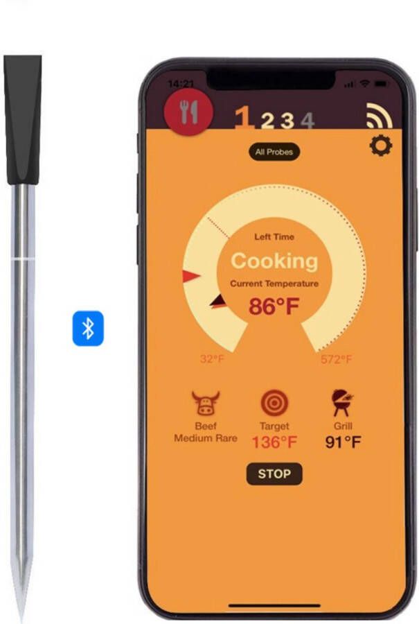 Merkloos Sans marque Luxe Vleesthermometer Bluetooth Draadloos Keukenthermometers Mobiel Android IOS App Oven BBQ Smoker Grill 15 Meters Oplaadbaar