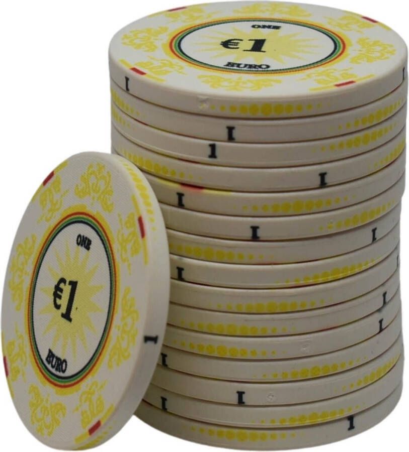 Mec Macau deluxe keramische cashgame poker chips €1 wit (25 stuks) pokerchips pokerfiches poker fiches keramisch pokerspel pokerset poker set