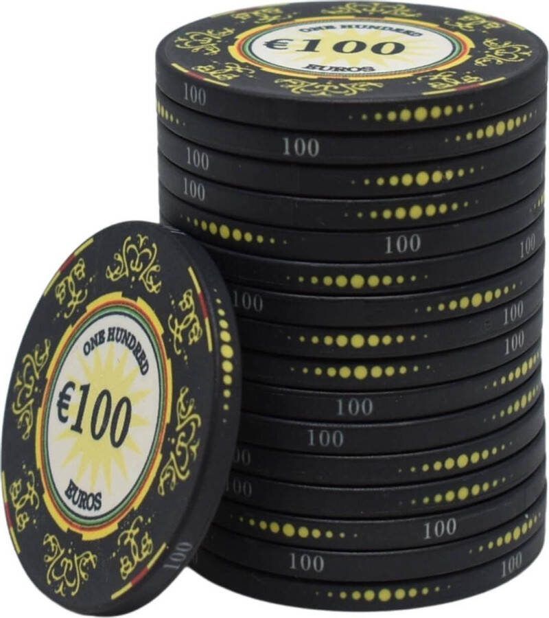 Mec Macau deluxe keramische cashgame poker chips €100 zwart (25 stuks) pokerchips pokerfiches poker fiches keramisch pokerspel pokerset poker set
