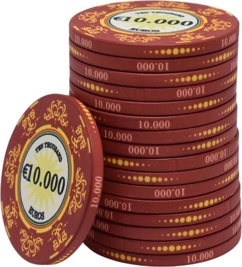 Mec Macau deluxe keramische cashgame poker chips €10.000 donkerrood (25 stuks) pokerchips pokerfiches poker fiches keramisch pokerspel pokerset poker set