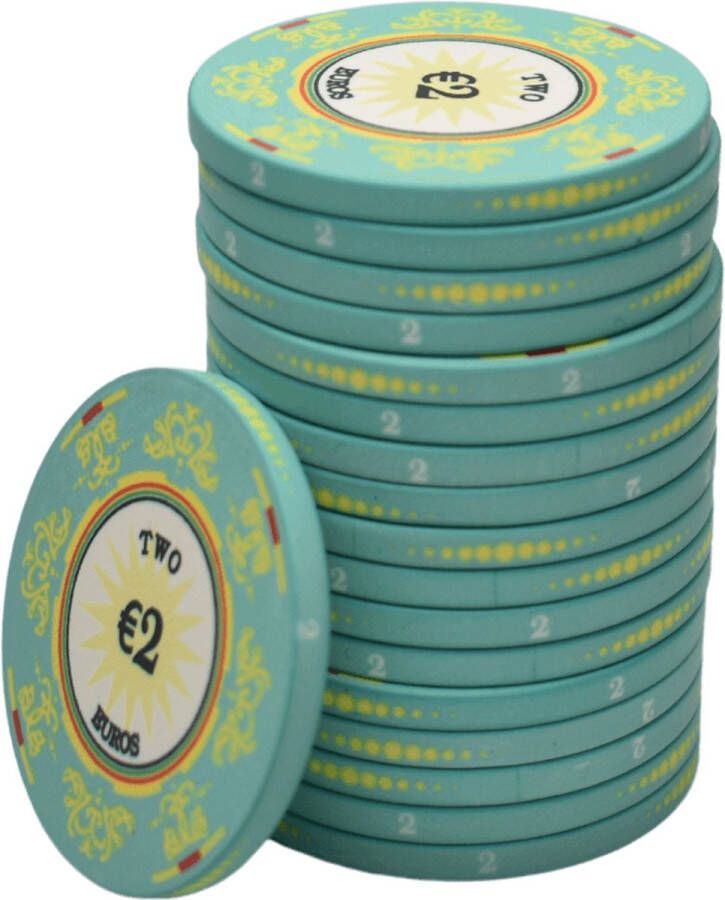 Mec Macau deluxe keramische cashgame poker chips €2 blauw (25 stuks) pokerchips pokerfiches poker fiches keramisch pokerspel pokerset poker set