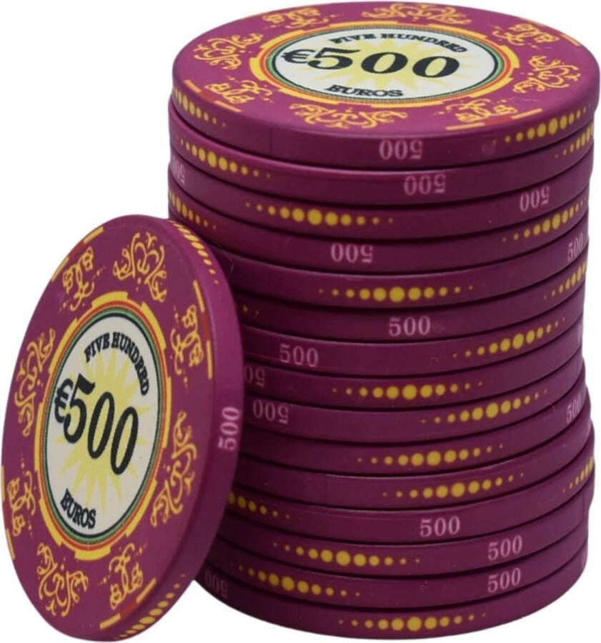 Mec Macau deluxe keramische cashgame poker chips €500 paars (25 stuks) pokerchips pokerfiches poker fiches keramisch pokerspel pokerset poker set