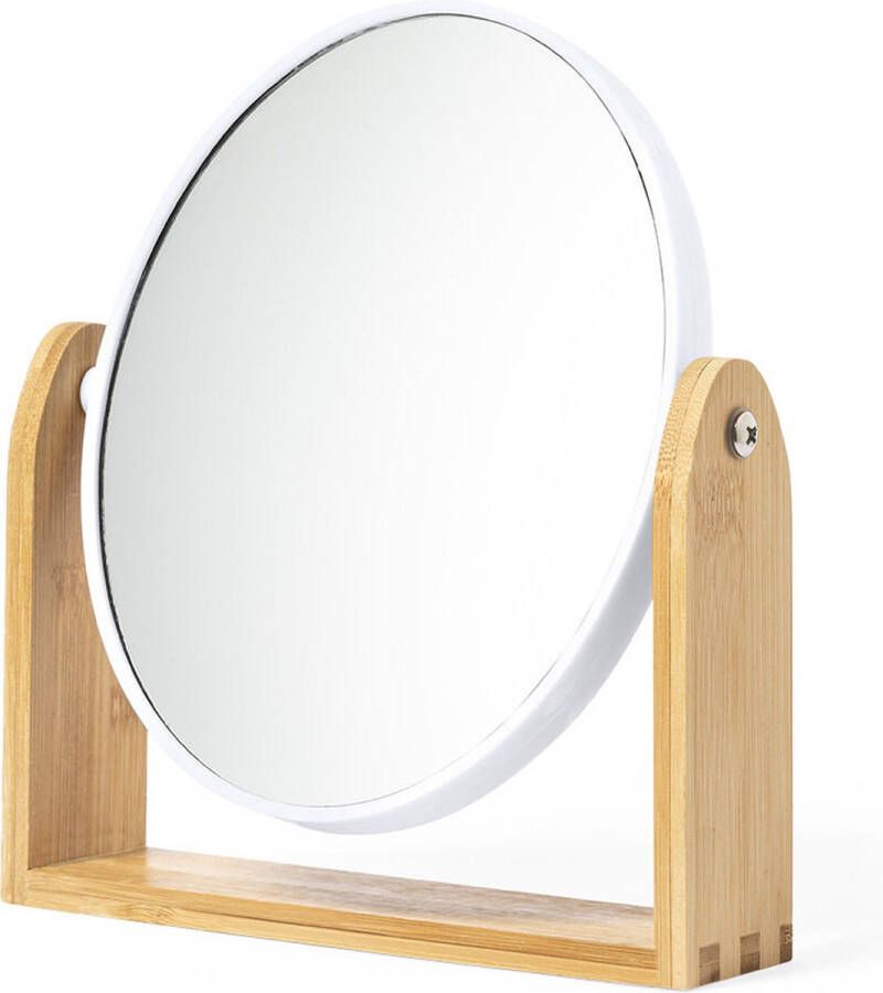 Merkloos Sans marque Make-up spiegel Tafelspiegel Op standaard Rond Compact Dames Bamboe beige