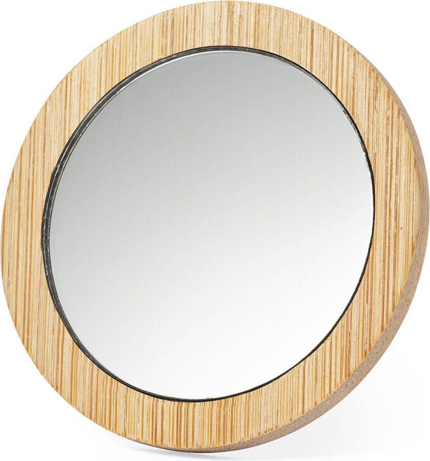 Merkloos Sans marque Make-up spiegel Zakspiegel Reisspiegel Rond Compact Dames 6 9 cm Bamboe Beige