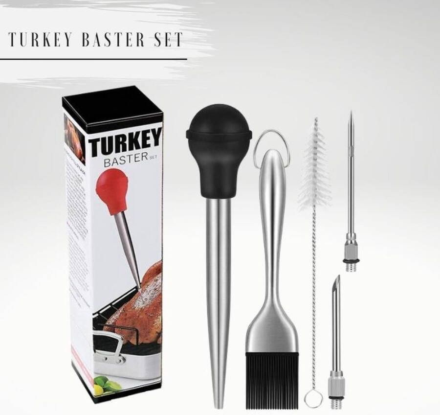 Merkloos Sans marque Marinade injectiespuit Garneerspuit RVS Afwasbestendig marinade injector Vlees injectiespuit incl. 2 injectienaalden & schoonmaakborstel & marinade kwast