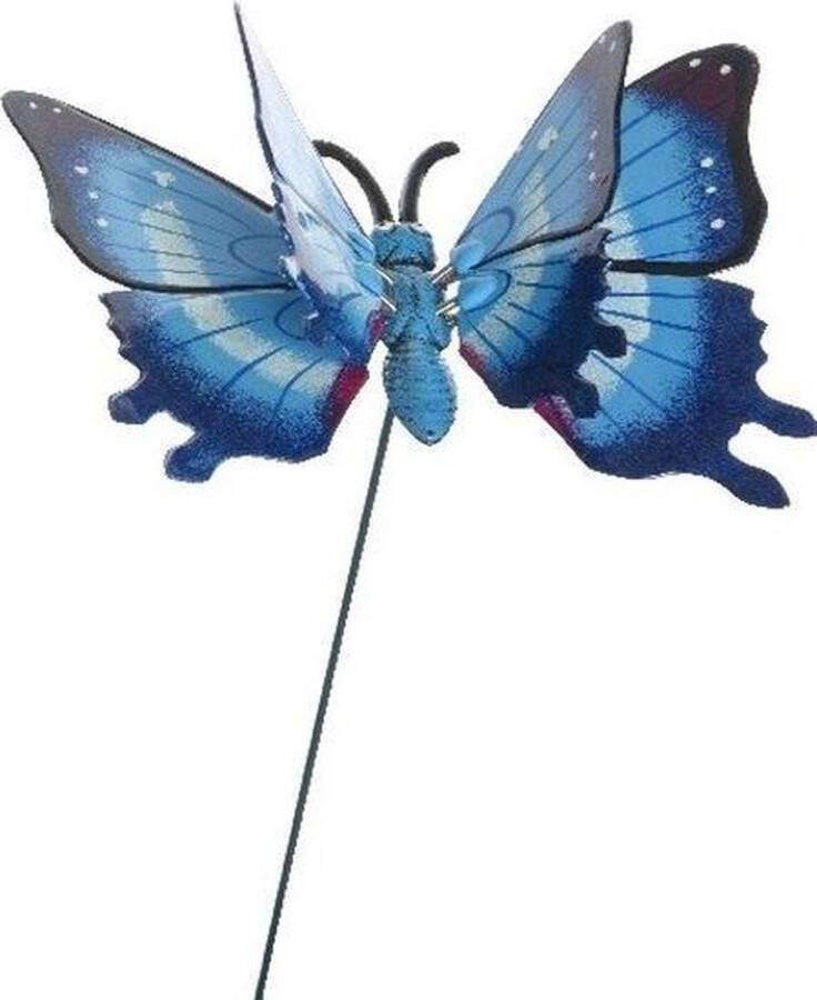 Merkloos Sans marque Metalen vlinder blauw 17 x 60 cm op steker Tuindecoratie vlinders Dierenbeelden