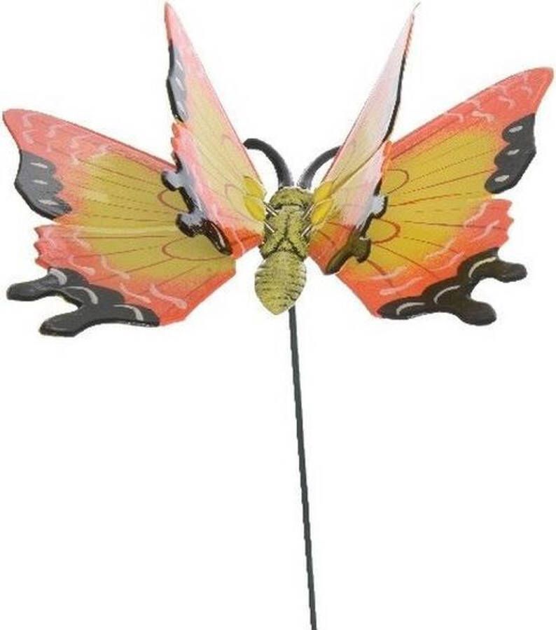 Merkloos Sans marque Metalen vlinder geel oranje 17 x 60 cm op steker Tuindecoratie vlinders Dierenbeelden
