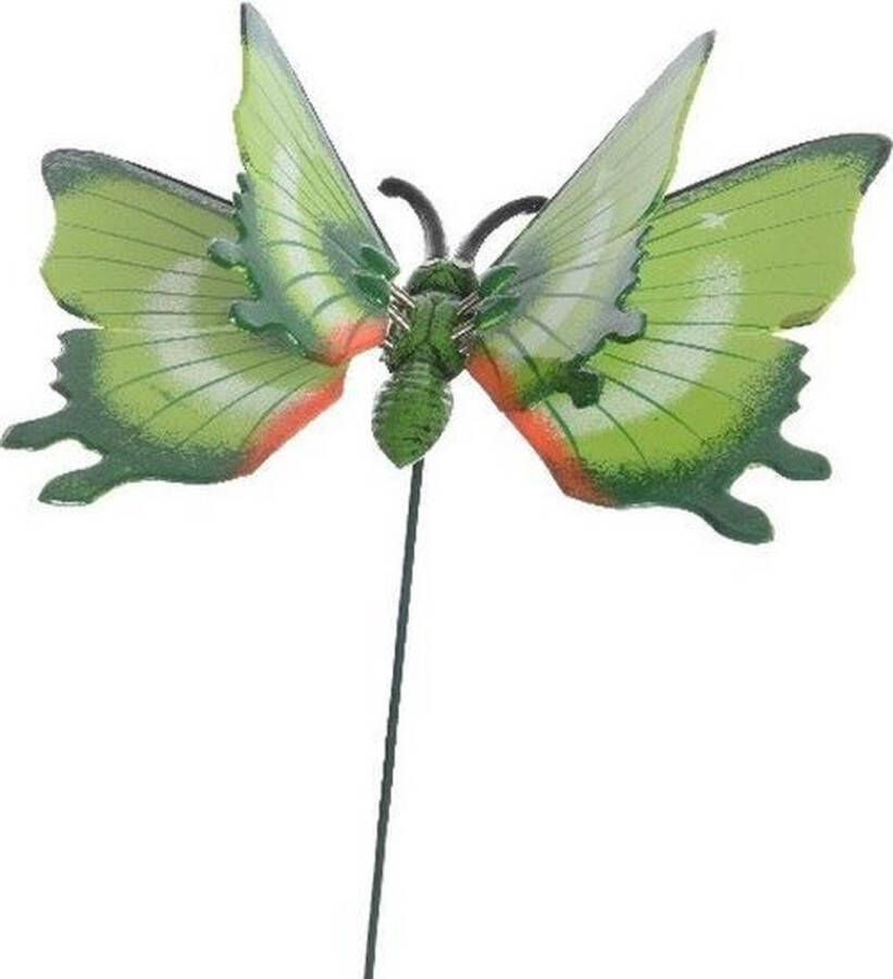 Merkloos Sans marque Metalen vlinder groen 17 x 60 cm op steker Tuindecoratie vlinders Dierenbeelden