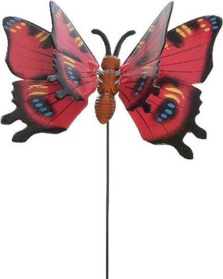 Merkloos Sans marque Metalen vlinder rood 17 x 60 cm op steker Tuindecoratie vlinders Dierenbeelden