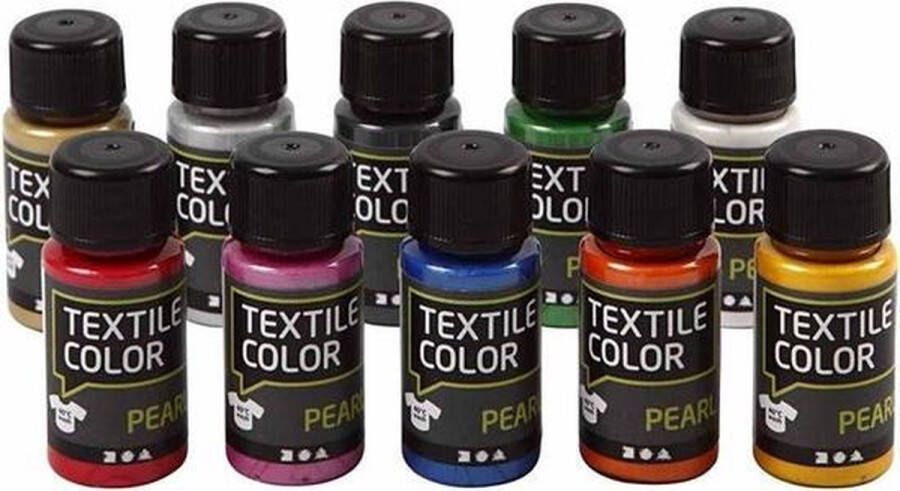 Merkloos Sans marque Metallic textielverf set 10 kleuren Parelmoer stoffen verf gekleurd 10 x 50ml Verf op waterbasis