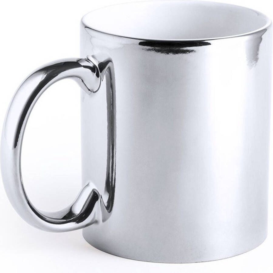 Merkloos Sans marque Metallic zilveren koffiebeker theemok keramisch 350 ml Servies Bekers mokken