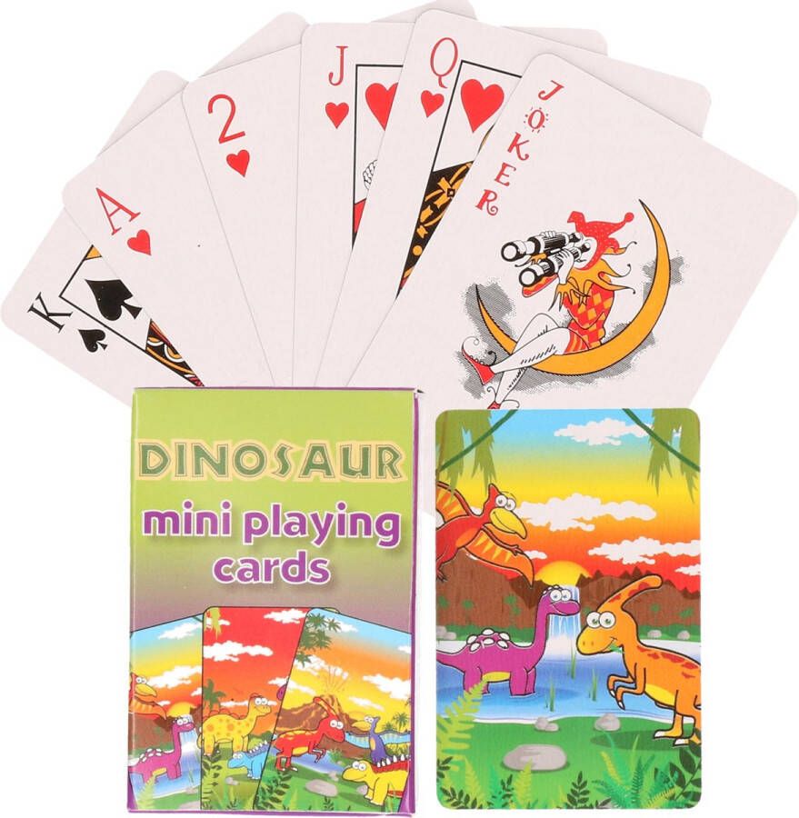 Merkloos Sans marque 2x pakjes mini dinosaurussen thema speelkaarten 6 x 4 cm in doosje van karton Handig formaatje kleine kaartspelletjes