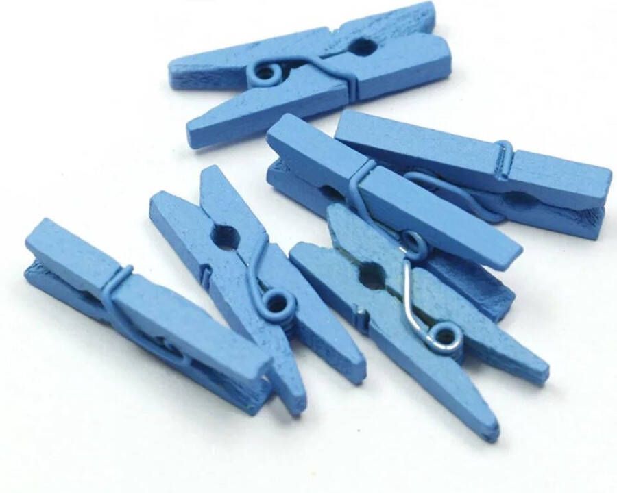 Merkloos Sans marque Mini Houten Wasknijpers Blauw 3 cm 200 stuks Geboortekaartjes