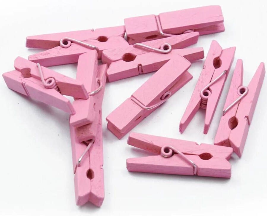 Merkloos Sans marque Mini Houten Wasknijpers Roze 3 cm 200 stuks Geboortekaartjes