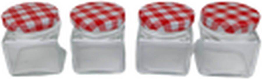 Merkloos Sans marque Mini weckpotjes Rood Transparant Glas Metaal 5 x 5 x 6 cm 4 Stuks Jampot Weckpot Weckpotje Weck Pot