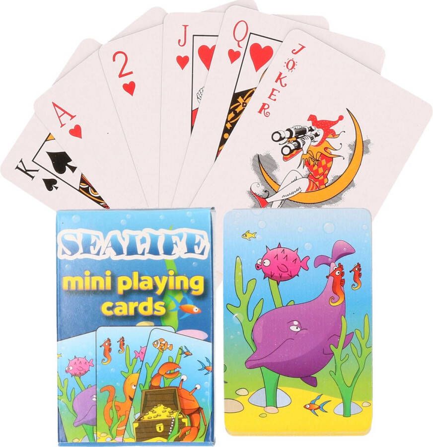 Merkloos Sans marque 2x pakjes mini zeedieren thema speelkaarten 6 x 4 cm in doosje van karton Handig formaatje kleine kaartspelletjes