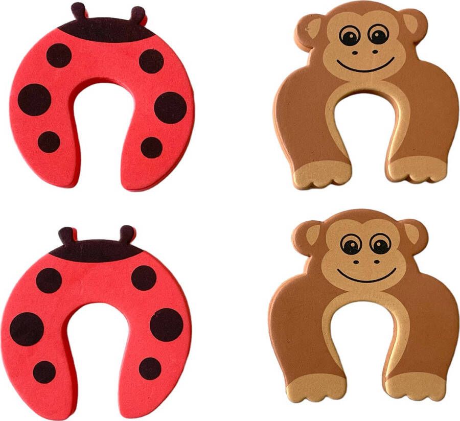 Merkloos Sans marque MixG | Deurstoppers Kind | Foam | 4 stuks | Lieveheersbeestje en Aap