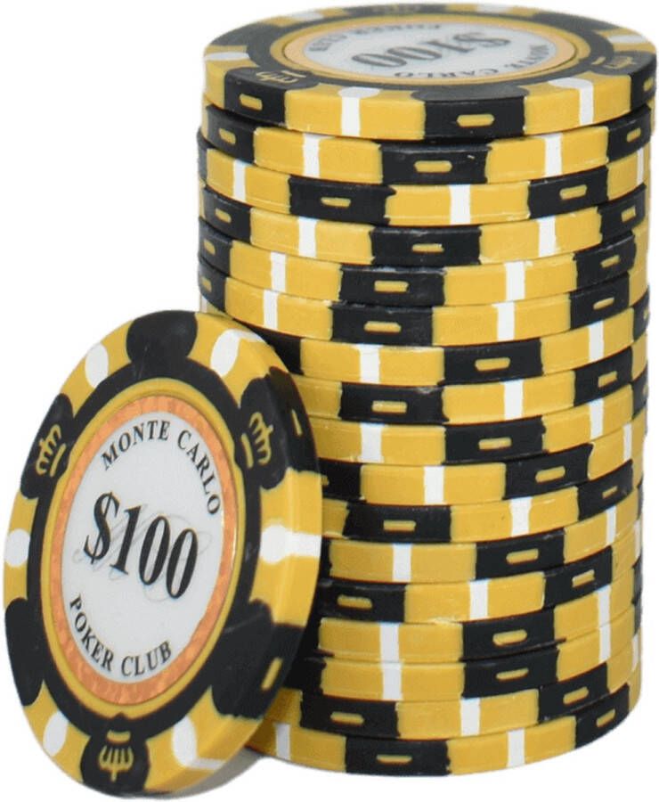 Mec Monte Carlo High Class Poker Chips 100 geel (25 stuks) pokerchips pokerfiches poker fiches clay chips pokerspel pokerset poker set