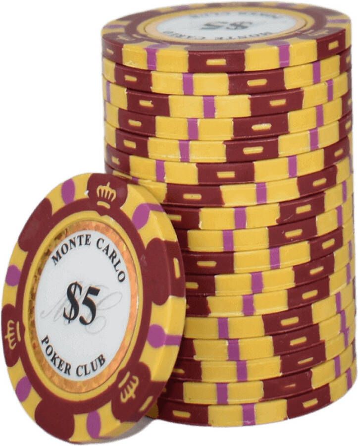Mec Monte Carlo High Class Poker Chips 5 rood (25 stuks) pokerchips pokerfiches poker fiches clay chips pokerspel pokerset poker set