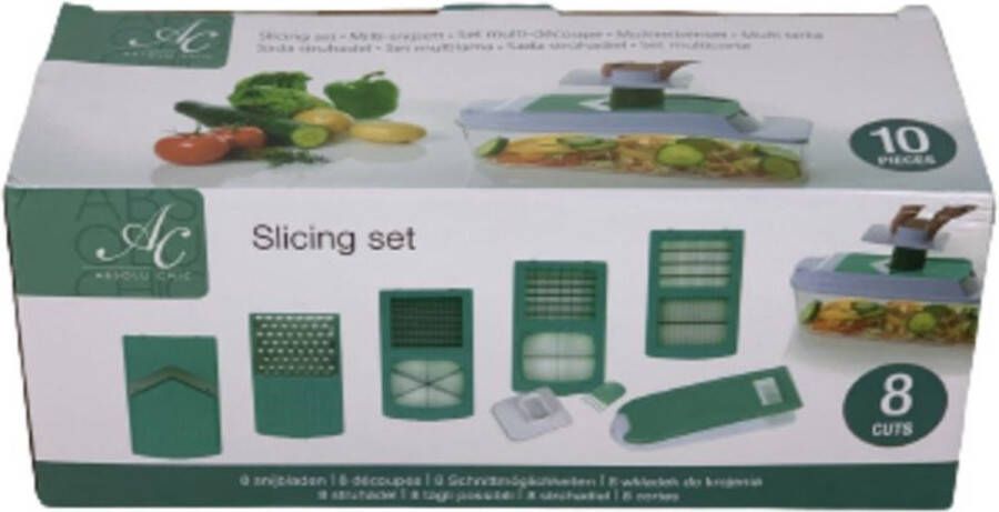 Merkloos Sans marque Multifunctionele snijset 8 standen Groen Wit Kunststof Metaal 10 Delig Snijden Slicer Snijmachine Keuken Koken