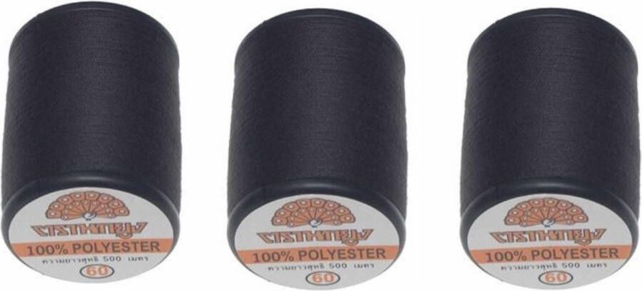 Merkloos Sans marque Naaigaren Zwart Klos van 500 meter om te naaien 100% polyester Klos Naaigaren Sterk Geschikt voor naaimachine Bundel van 3 stuks.