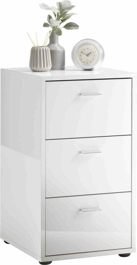 Nachtkastje Zeus Hoogglans Wit Breedte 35 cm Hoogte 62.4 cm Diepte 39.9 cm Met lades Zonder deuren