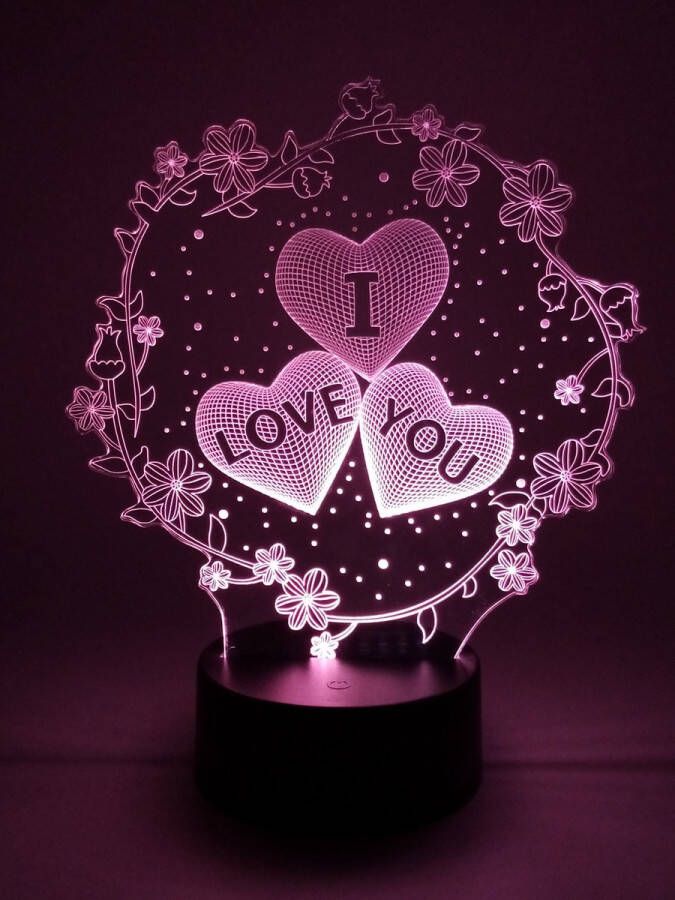 Merkloos Sans marque Nachtlamp 'I LOVE YOU' LED lamp 3D Illusion 7 kleuren en 4 effecten valentijn